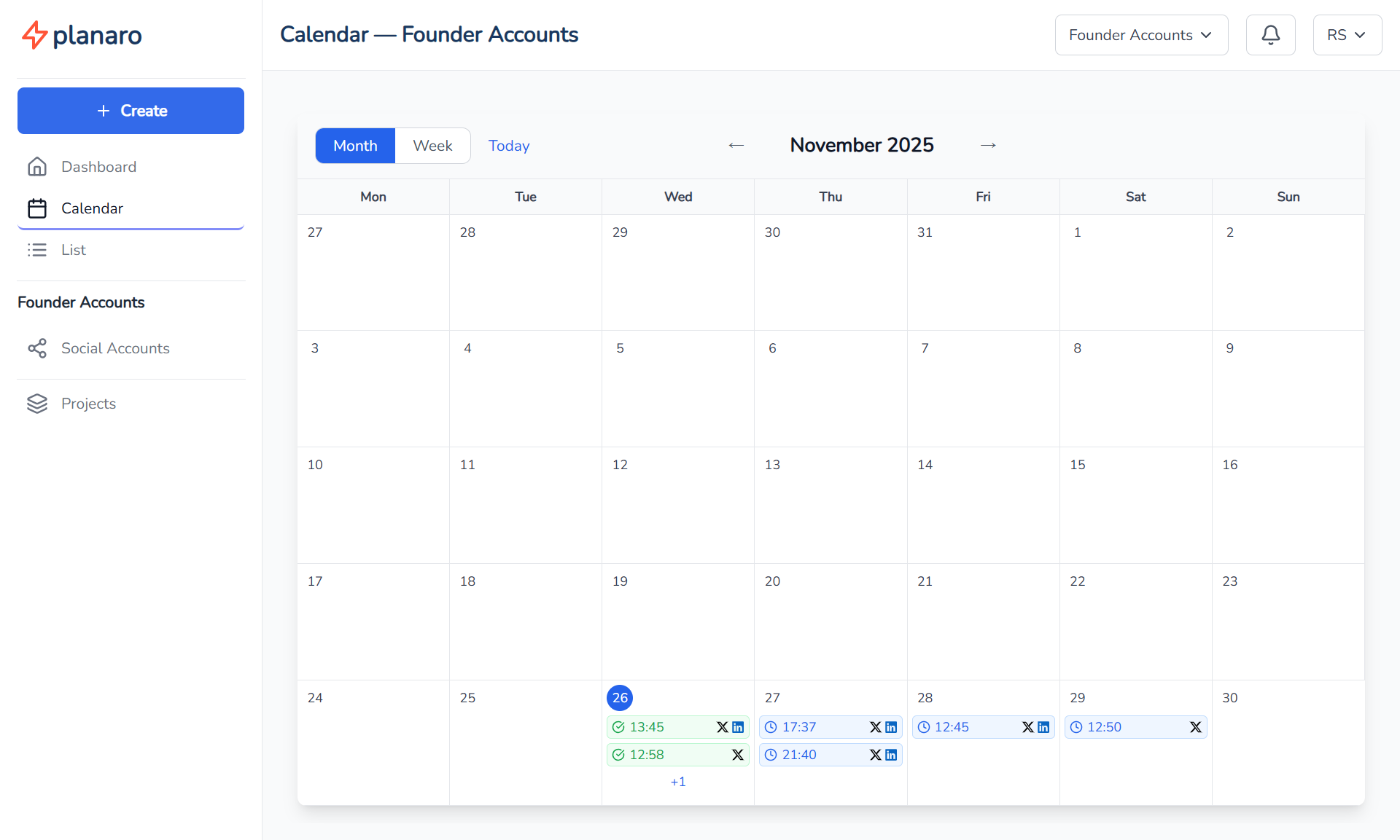 Planaro Calendar Monthly View