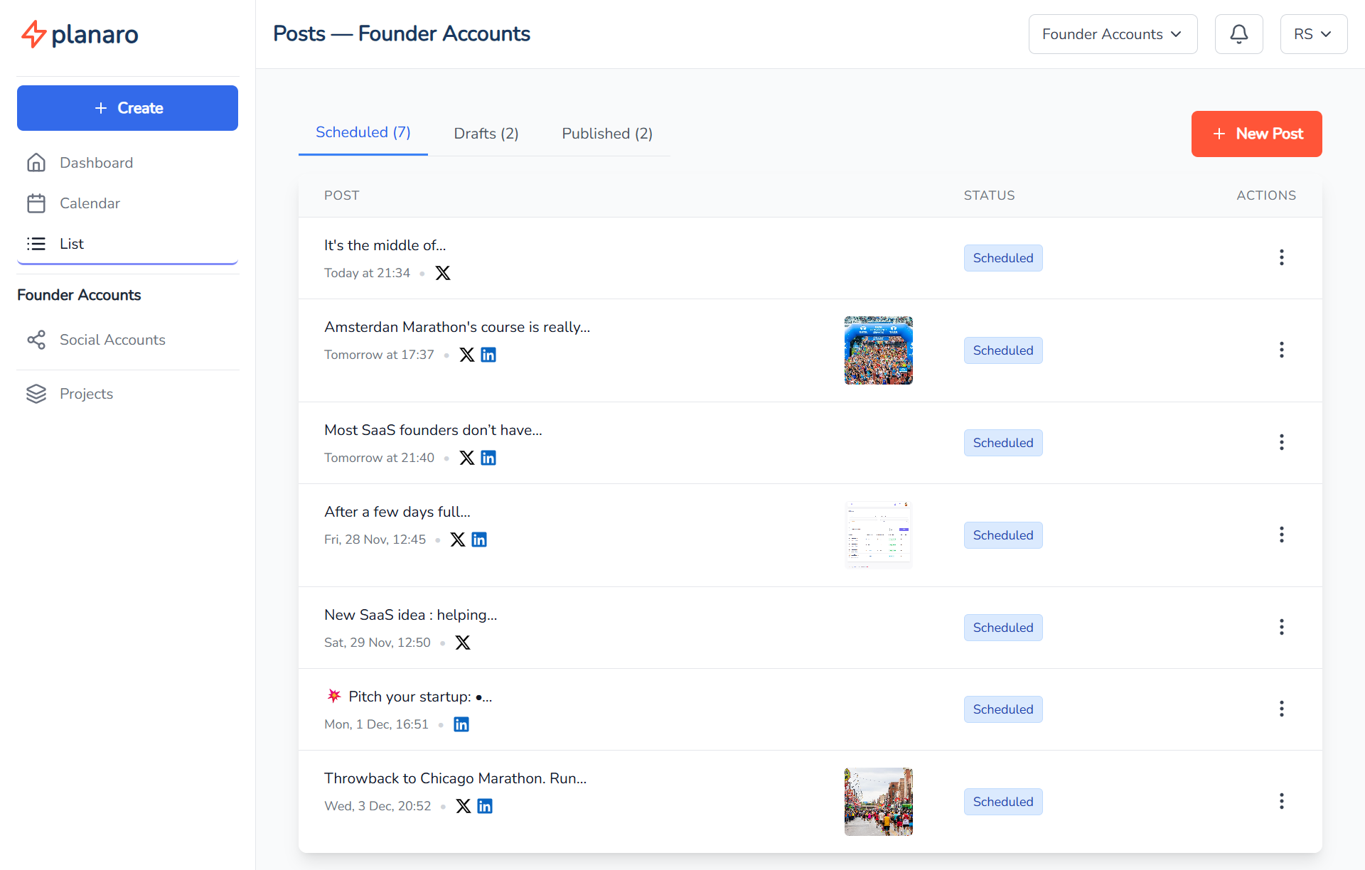 Planaro Scheduled Posts List