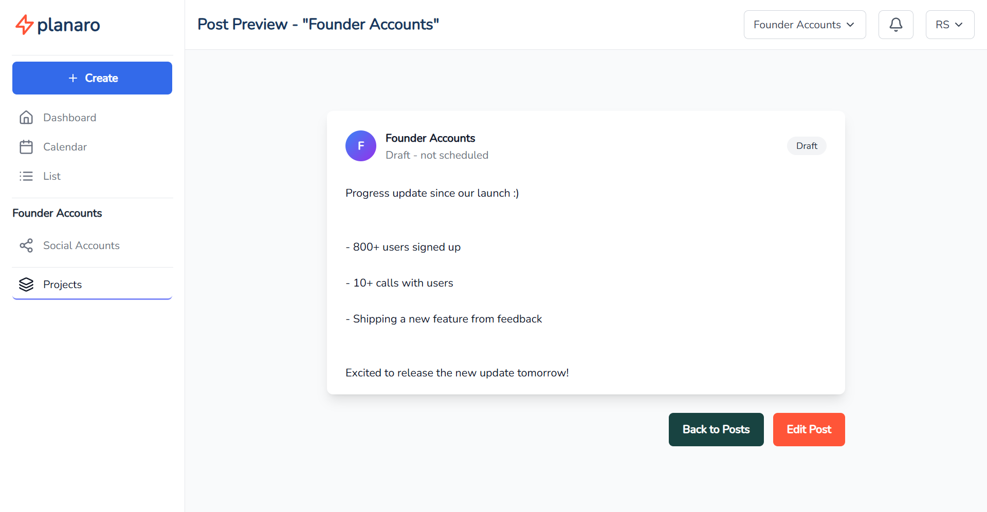 Planaro Draft View Page