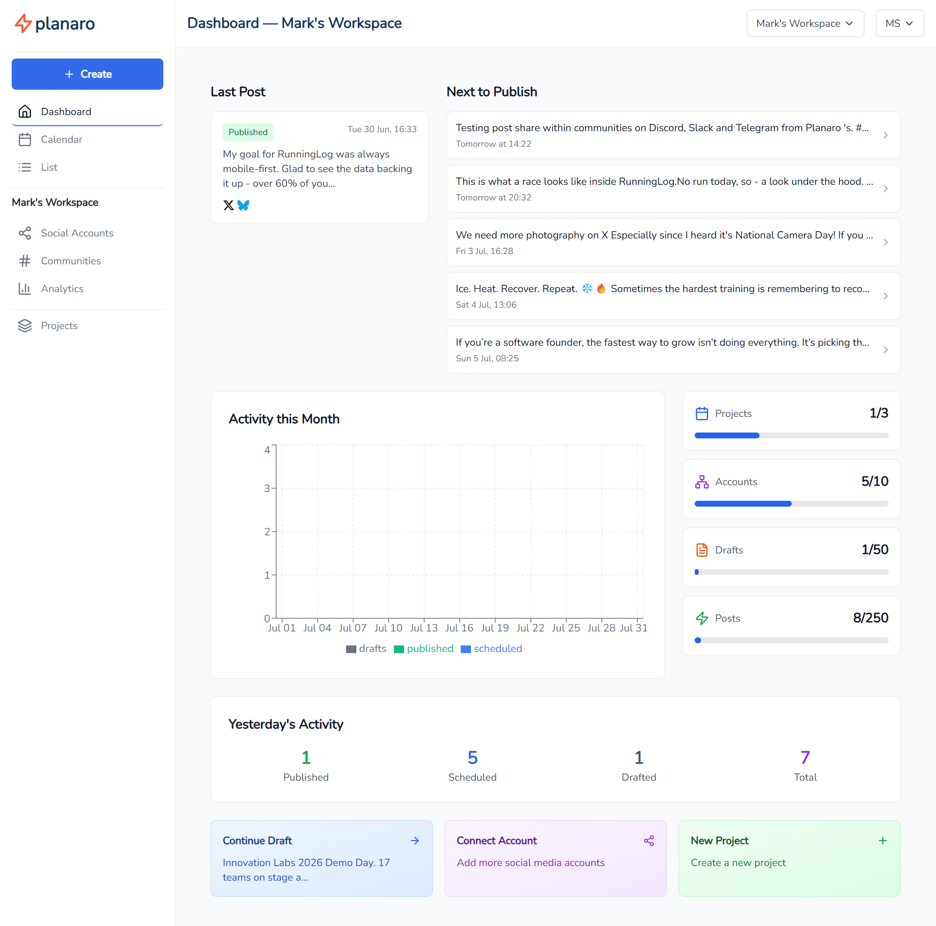 Planaro Dashboard