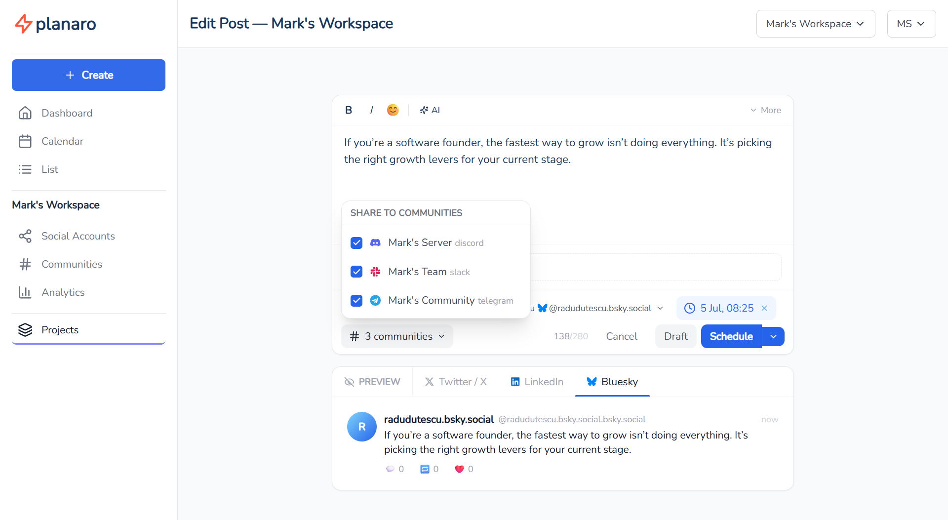 Planaro Edit Post Page - Communities Expanded