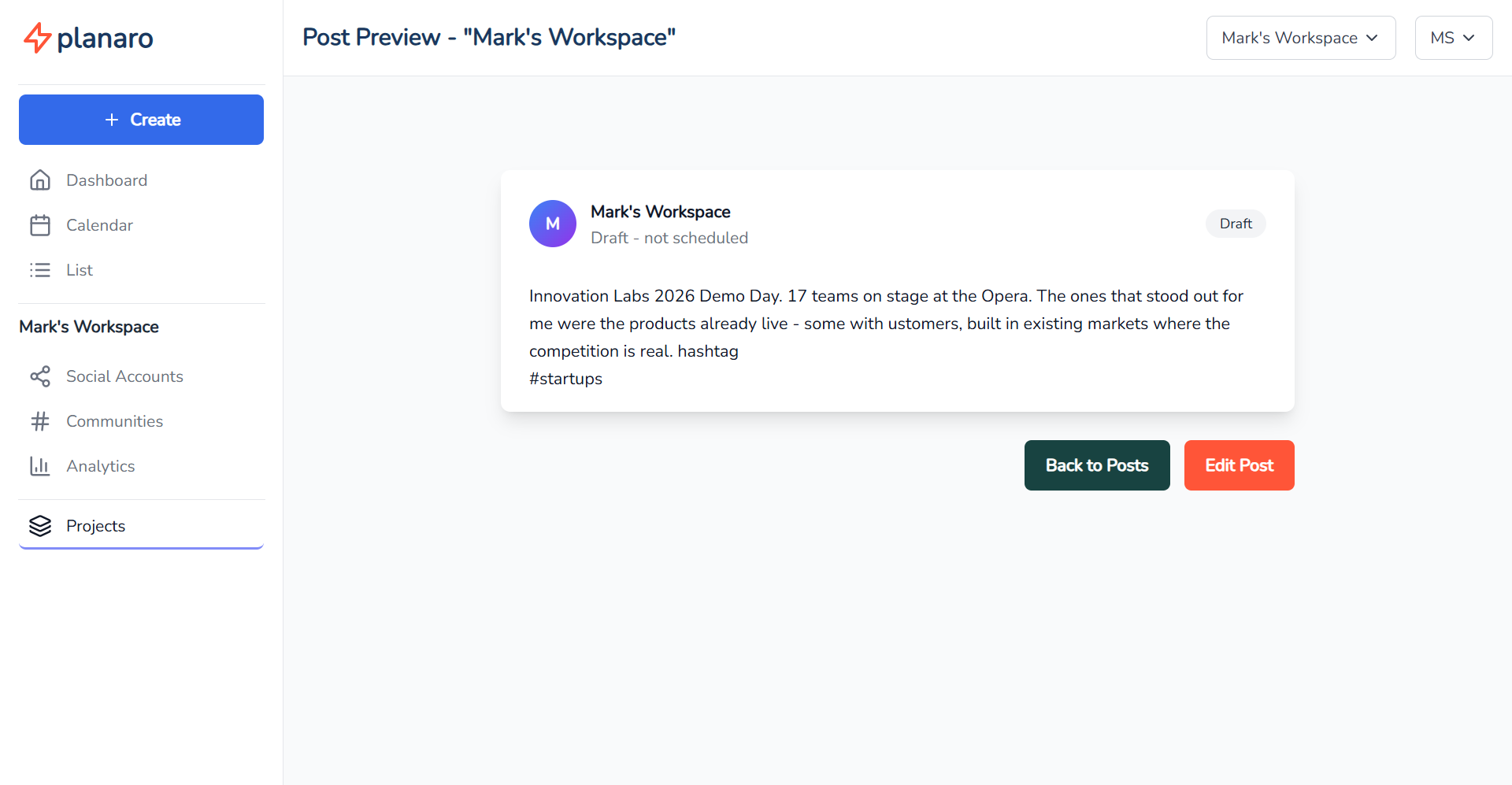Planaro Draft View Page